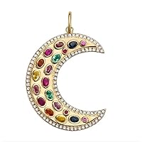 Designer Crescent Moon Diamond Multi Sapphire 925 Sterling Silver Charm Pendant