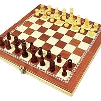 PSQURMART 3-in-1 Folding Wooden Chess Set Standard Game Board International Chess Board/Checkers/Backgammon Gift 30.5 cm