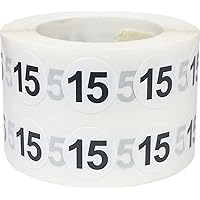 Number 15 Inventory Labels .5 Inch Round Circle Dots 500 Adhesive Stickers