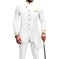 Men`s Suit Slim Fit Embroidery Single Breated Blazer and Pants Set Business Dress Suit African Clothes