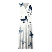 XJYIOEWT Matching Mommy and Me Dresses Black,Ladies Fruit Butterfly Print V Neck Waist Sleeveless A Line Loose Holiday S