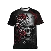 Mens Novelty-Graphic T-Shirt Cool-Tees Funny-Vintage Short-Sleeve Jiuce Hip-Hop: Rose and Skull Teens Stylish Spring Gift