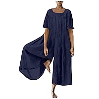 Jumpsuits for Women Plus Size Rompe Casual Cotton Linen Comfy Overall Maternity High Waist Fit Romper Outfits