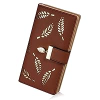 Women lady Long Leaf Bifold Wallet Leather Card Holder Purse Zipper Buckle Elegant Clutch Wallet Handbag (Coffee)