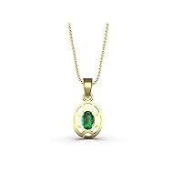 2 Ctw Oval Shape Natural Zambian Emerald Necklace In 14k Solid Gold For Girls And Women 7x9 MM Emerald