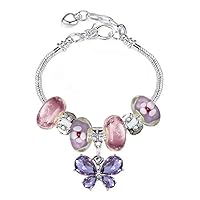 Fit Pandora Bracelets with Charms Set Teen Girls Gifts Ideas Adjustable 6.7-8.3 Inch Butterfly and Flower Jewelry