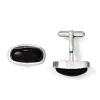 Stainless Steel Black Agate Polished Cuff Links Measures 24x14mm Wide Jewelry for Men