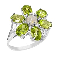 925 Sterling Silver Natural Opal and Peridot Womens Cluster Ring - Sizes 4 to 12 Available