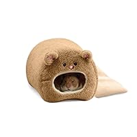 Brown Coconut Husk Hamster Bed House with Warm Pad,Small Animal Habitat Decor Accessories Hanging Loop Ranslen Natural Coconut Hamster Hideout Hammock with Molar Toy 