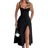 Summer Dresses for Women Casual Loose Elegant Sundresses Solid Colors Dress Sexy Spaghetti Strap Maxi Dress