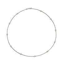 Peridot & Natural Diamond by Yard 11 Station Petite Necklace 0.35 ctw 14K White Gold. Included 18 Inches Gold Chain.