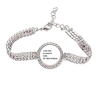 I AmThe Luckiest Girl Art Deco Fashion Tennis Chain Anklet Bracelet Diamond Jewelry