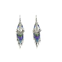 Wire Wrapped Clear Quartz Crystal Seed Bead Chandelier Long Beaded Dangle Earrings - Womens Fashion Handmade Jewelry Boho Accessories