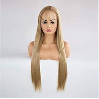 Synthetic Lace Front Wigs,Straight Silk Style, Lace Front Wig in The Middle Synthetic Linen Hair 150% Density Heat Resistant Wig (Size : 22 inches)