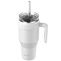 40 oz Tumbler with Handle and Wide Straw, Double Wall Stainless Steel Insulated Cup with Screw on 2-in-1 Lid, 100% Leak Proof, Keeps Drinks Cold 24 Hours, Dishwasher Safe - White