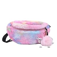 Cute Fuzzy Fanny Pack Crossbody Bags, Kawaii Fluffy Aesthetic Rainbow Y2K Fashion Waist Pack Purse Trendy Chest Bag (pink colour)