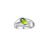 Rylos Men's Rings - Timeless Pear Shape Cabochon Gemstone & Diamonds - Elegant Tear Drop Rings for Men, Sterling Silver Rings in Sizes 8-13. Exquisite Men's Jewelry!