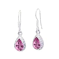 Choose Your Color 925 Sterling Silver Pear Drop & Dangle Earring in Gemstones Hypoallergenic Jewelry French Wire Back Design Earring Chakra Healing Birthstone for Women and Girls