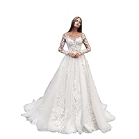 Lace Wedding Dresses for Bride Applique Tulle Ball Gown Long Sleeve Wedding Dress Satin Evening Mermaid Bridal Gown 2023