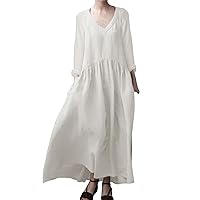 joysale Women's Fashion Long Sleeve Long Dress 2024 Casual Linen Maxi Dresses Elegant Vest Design Sundresses
