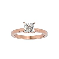 Certified 14K Gold Ring in Princess Cut Moissanite Diamond (0.78 ct) Round Cut Natural Diamond (0.01 ct) With White/Yellow/Rose Gold Engagement Ring For Women