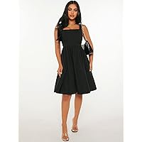 Summer Dresses for Women 2022 Solid Flare Hem Cami Dress Dresses for Women (Color : Black, Size : Large)