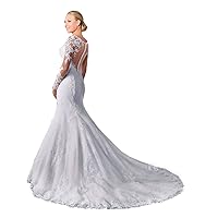 Women's Long Sleeves Mermaid Wedding Dresses for Bride 2024 See Through Back Bridal Gowns
