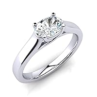 0.02 Cts Oval Sim Diamond in 14K White Gold Fn Silver Solitaire Engagement Ring