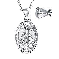 FaithHeart Sterling Silver Virgin Mary Necklace with 20 Inches Rolo Chain for Women S925 Jewelry Can Custom Engraving