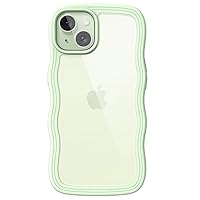 JETech Cute Case for iPhone 15 6.1-Inch, Wave Frame Curly Shape Shockproof Phone Cover for Women and Girls, Clear Hard PC Back (Green)