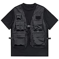 Techwear T Shirts Function Cargo Tops Men's Streetwear Hip Hop Tshirt Vest Fake Two Piece Ninja Darkwear Tee