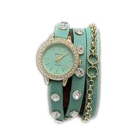 12972912 Designer Inspired Chain w/Czech Rhinestone wrap Around Watch with Czech Rhinestones-Green