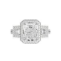 1.00 CT Radiant Moissanite Engagement Ring Wedding Bridal Ring Set, Diamond Ring, Anniversary Solitaire Halo-Setting Accented Promise Vintage Antique Silver Ring for Her