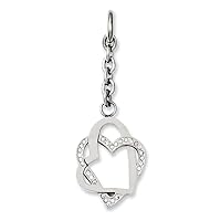 Stainless Steel Polished Double Love Hearts With CZ Cubic Zirconia Simulated Diamond Interchangeable Charm Pendant Necklace Measures 20mm Wide Jewelry for Women