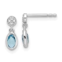 925 Sterling Silver Rhodium Plated White Ice .02ct. Diamond and Blue Topaz Post Earrings Measures 12x5mm Wide Jewelry for Women