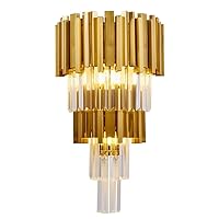 WABON Modern Crystal Wall Sconce Lighting 3-Light Gold Wall Sconce Crystal Hallway Wall lamp for Living Room Antique Gold