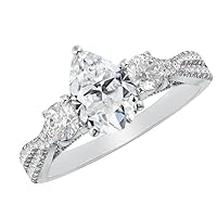1-6 Carat Pear Platinum LAB GROWN Gemstone and LAB GROWN Diamond Engagement Ring (1ct Center, AAAA Heirloom Quality)