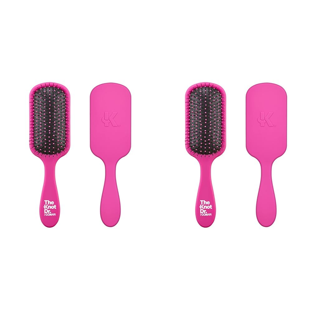 The Knot Dr. for Conair Hair Brush, Wet and Dry Detangler, Removes Knots and Tangles, For All Hair Types, Pink (Pack of 2)