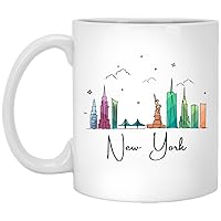 New York City Coffee Mug - New York City Christmas Mug - Landmarks Xmas Mug - Colorful City Skyline Graphic - New York Gifts For Christmas 11oz