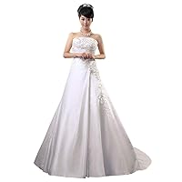 Women's Strapless A-line Beaded Embroidery Satin Wedding Dress Bridal Gown