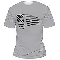 T Shirts Tall Men Day Flag Print Two Stitched Spring/Summer Leisure Sports Comfortable Breathable Sweat Scoop