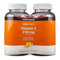 Amazon Basics Vitamin C 250 mg Gummies, Orange, 300 Count (2 Packs of 150), 2 per Serving (Previously Solimo)