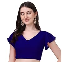Aashita Creations Women's Georgette Bell Sleeve Saree Blouse (Navy Blue) _1129