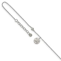925 Sterling Silver Rhodium Plated CZ Cubic Zirconia Simulated Diamond and Sand Dollar With 1inch Ext. Anklet 9 Inch Measures 9mm Wide Jewelry for Women
