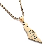 Judaica Jewelry Map Necklace, Am Yisrael Chai Gift Engraved Pendant