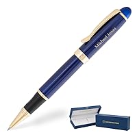 Dayspring Pens | Engraved Alexandria Rollerball Gift Pen with Case - Blue Lacquer with Gold Trim. Engraved With Name/Message. Smooth Rollerball Ink.