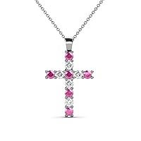 Petite Pink Sapphire & Natural Diamond (SI2-I1,G-H) Cross Pendant 0.36 ctw 14K Gold. Included 16 Inches 14K Gold Chain.