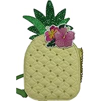 Betsey Johnson Kitsch XO PRICKL Tropical Pineapple Quilted Studded 3D Embroidered Flower Glitter Detailed Yellow Faux Leather Crossbody Handbag