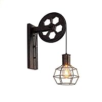 Fashion Vintage 1 Light Extendable Industrial Retro Iron Wall Sconce Pulley Wall Lamp Wall Lighting Fixture with Wire Cage Lamp Shade for Living Room Bedroom Dining Indoor and Outdoor