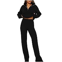 Fashion Outfits Women 2 Piece Lounge Sets Cozy Sweater Set Rib Knit Pullover Tops and Wide Leg Pants Soft Loungewear